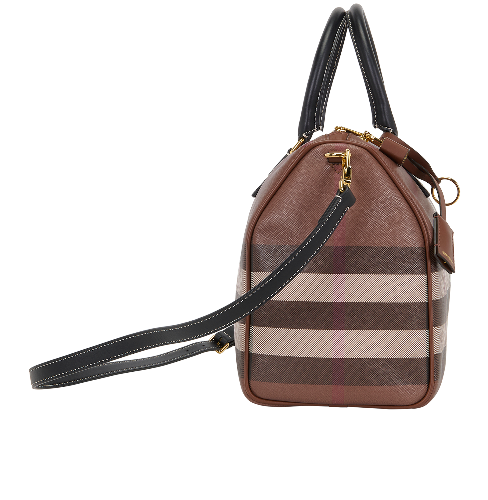 Medium Check Bowling Bag, &pound;650, Handbags, Brown, Canvas, Side view
